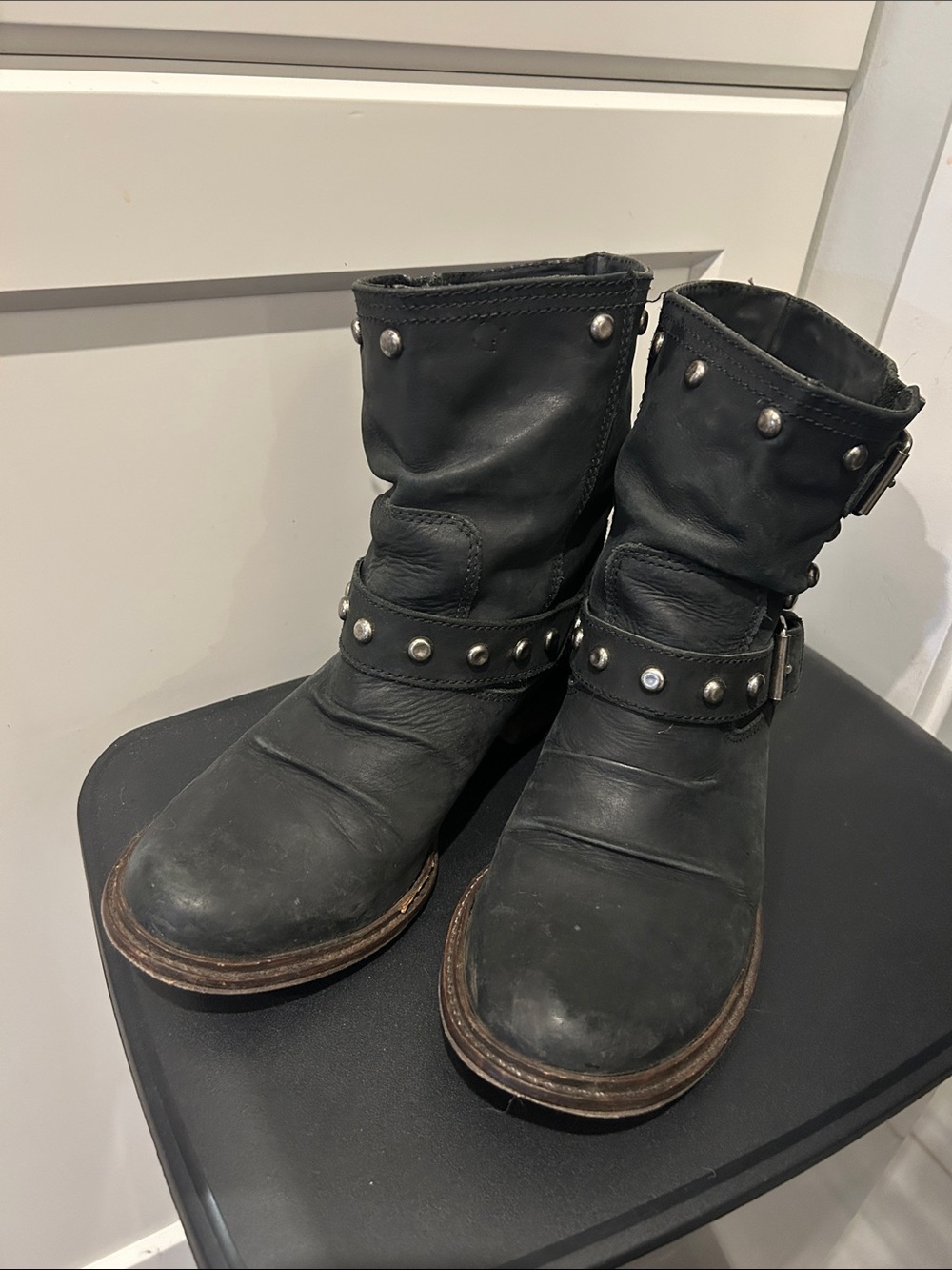 Black Leather Moto Boots